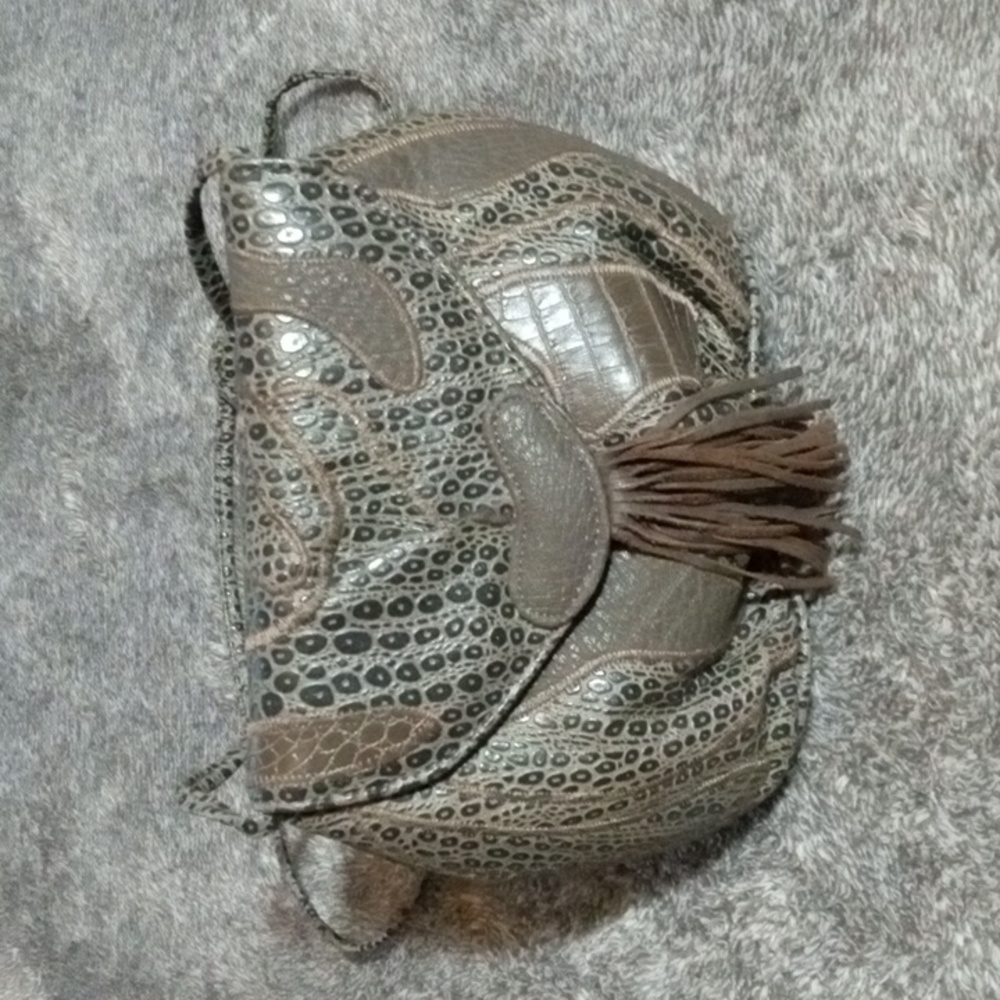 Vintage 80s (?) NAS Bag reptile print with tassel made in Korea